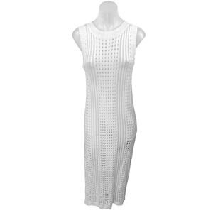 NWT Cupshe White Crochet Open Knit Sleeveless Midi Tank Coverup Sweater Dress S